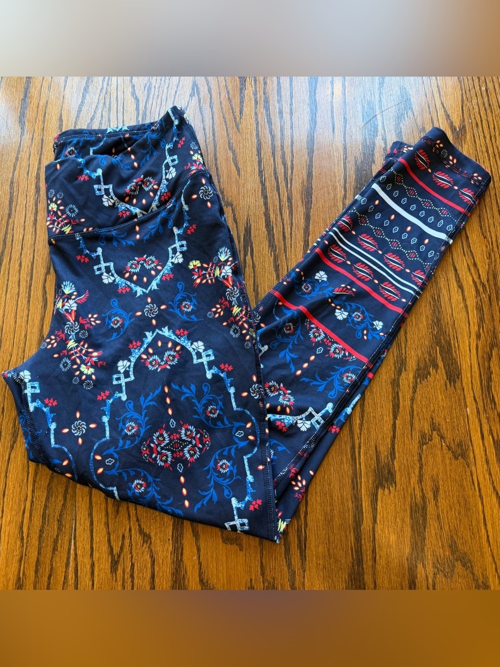 Zelos Woman’s Curvy Blue Mirror Print Leggings High Waist Sz 1X